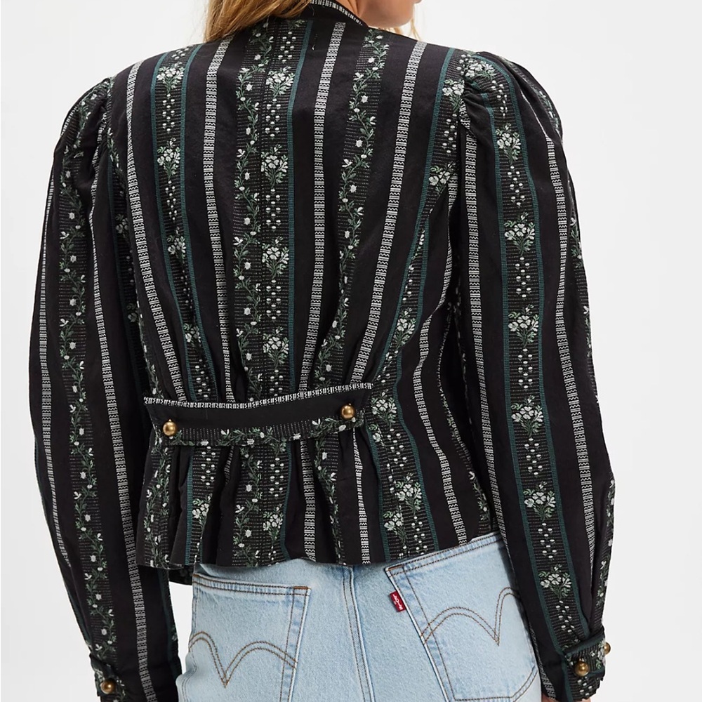 Free People Sorel Cottage Jacket Black Green Victorian Floral Stripe Sz XS NEW - Picture 3 of 13